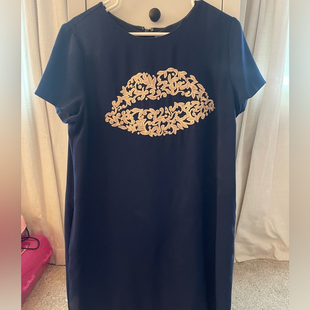 Navy Dress with Gold Embroidery